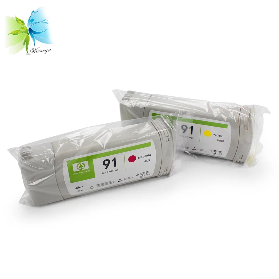 

WINNERJET 8 Colors Remanufactured Ink Cartridge with Pigment Ink and One Time Use Chip For HP 91 Designjet Z6100 Printer