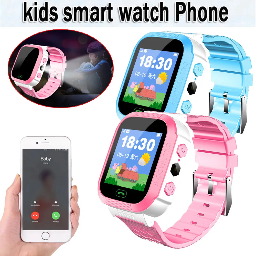 

Fashion Children Watches English Smart Watch with GSM Locator Touch Screen Tracker SOS Flashlight for Kids Children#H20