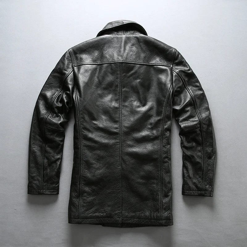 60% OFF Read Description! Asian size mans genuine cow leather winter jacket men's classic cowhide leather pea coat A1803