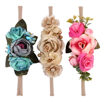 

3 Pcs/Set Newborn Flower Headbands DIY Handmade Faux Flowers Nylon Elastic Hairband Children Headwear Head band Hair Accessories
