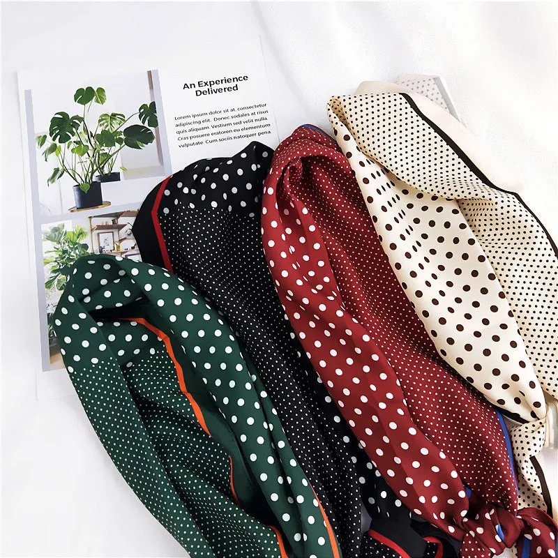4Colors Triangle Dot Striped Scarf for Women Hair Handkerchief Imitation Silk Plaid Bandana Female Bag Scarves 2018 35*118CM 4Colors Triangle Dot Striped Scarf for Women Hair Handkerchief Imitation Silk Plaid Bandana Female Bag Scarves 2018 35*118CM