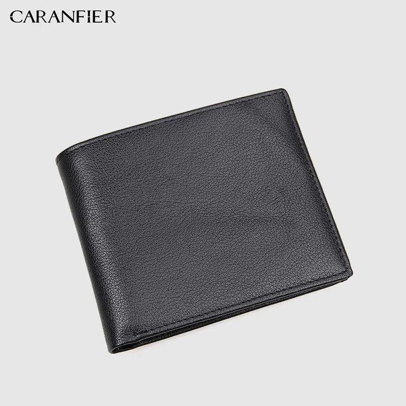 

CARANFIER Mens Wallets Top Genuine Cow Leather Men Wallet Women Purses Unisex Credit Card Holder Classic Business Wallet New