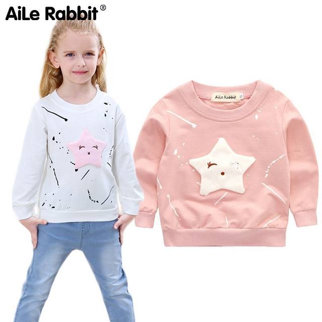 AiLe Rabbit  New Baby Girls Clothing Banner Star Girls  Long Sleeve T Shirt Children’s Clothing  Casual Tops Tee Shirt k1