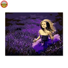 Цифровая картина маслом Лаванда Девушка Пейзаж Цветы Счастливый