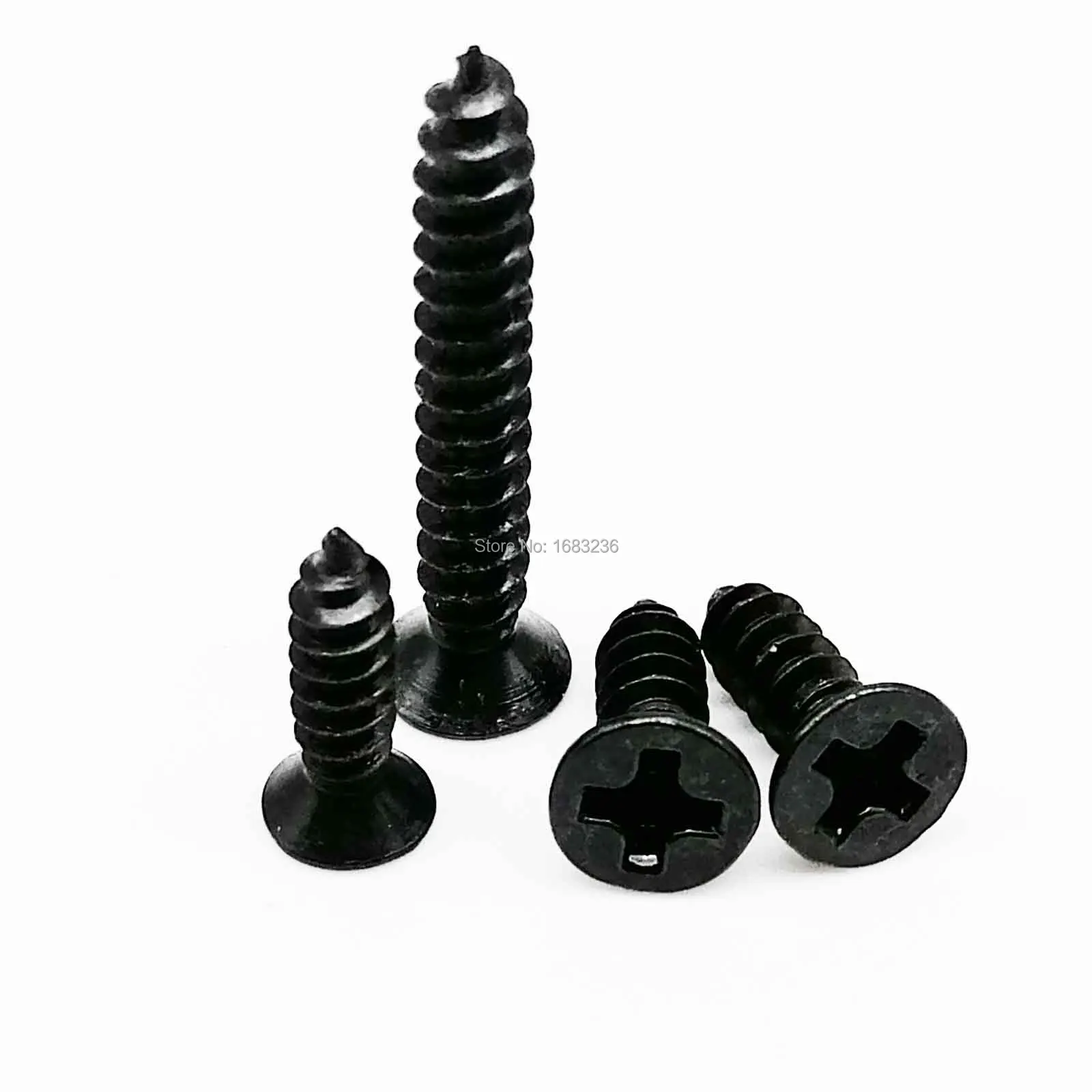 100pcs M2 M2.6 M3 M3.5 Black Zinc-plated Steel Mini Micro Phillips Flat Countersunk Cross Round Pan Head Self tapping Wood Screw