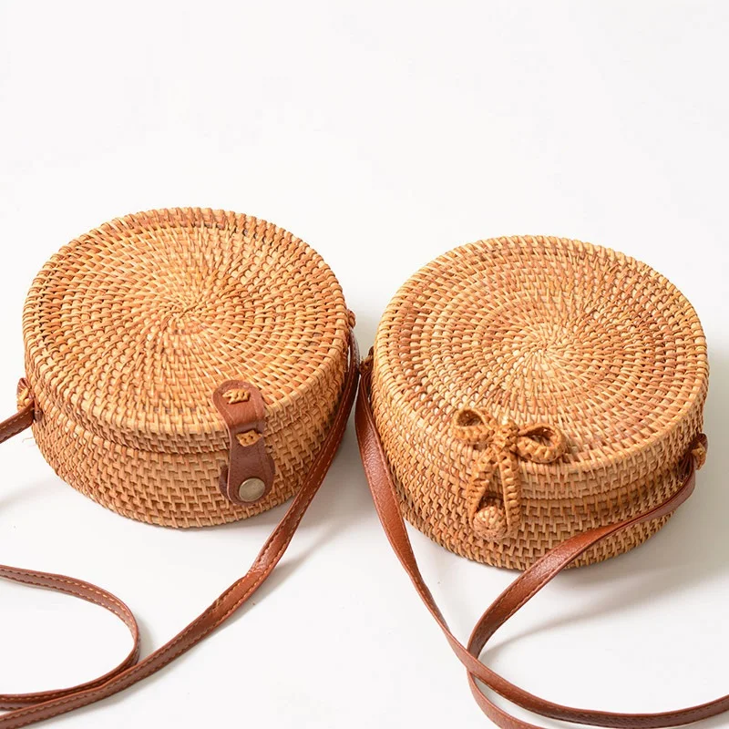 

Circular Casual Rattan Bag 2019 Ins Summer Purse Handmade Bali Beach Shoulder Bow Bags Woven Bohemian Handbag Sac A Main