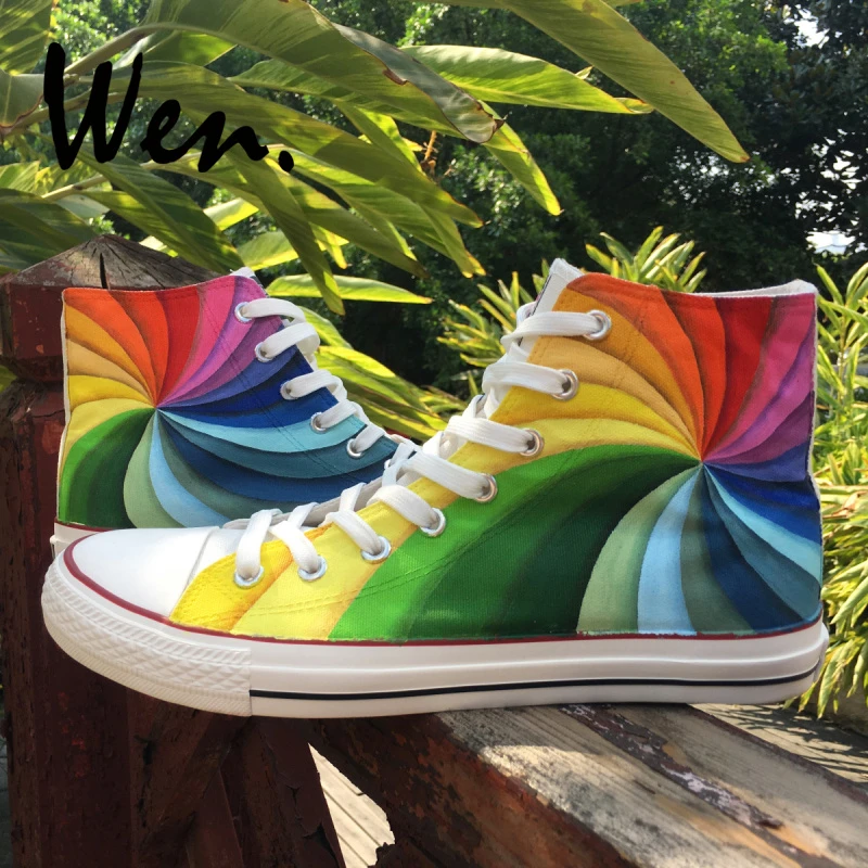 Europe Women Lace Up Sneakers Canvas High Top Rainbow Colors Flat Shoes