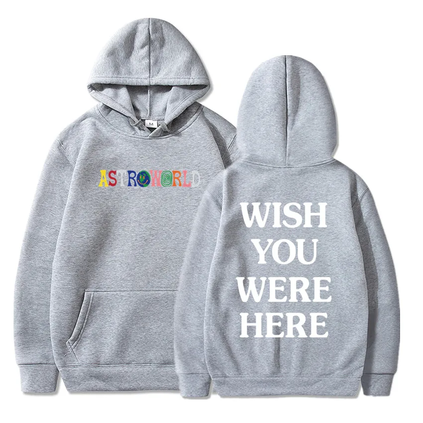 Трэвисс Скотт ASTROWORLD WISH YOU WAS HERE толстовки модные буквы ASTROWORLD Толстовка уличная Мужская Женская пуловер Толстовка - Цвет: Light gray155-157