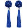 Macrame rose earrings blue