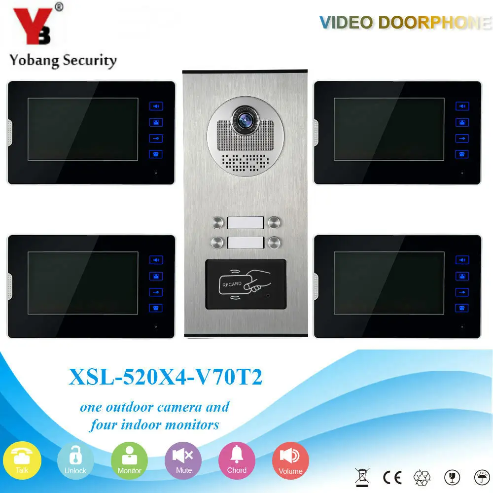 

YobangSecurity 1 Camera 4 Monitor Video Intercom 7"Inch Video Door Phone Doorbell Chime RFID Access Control For Home Security