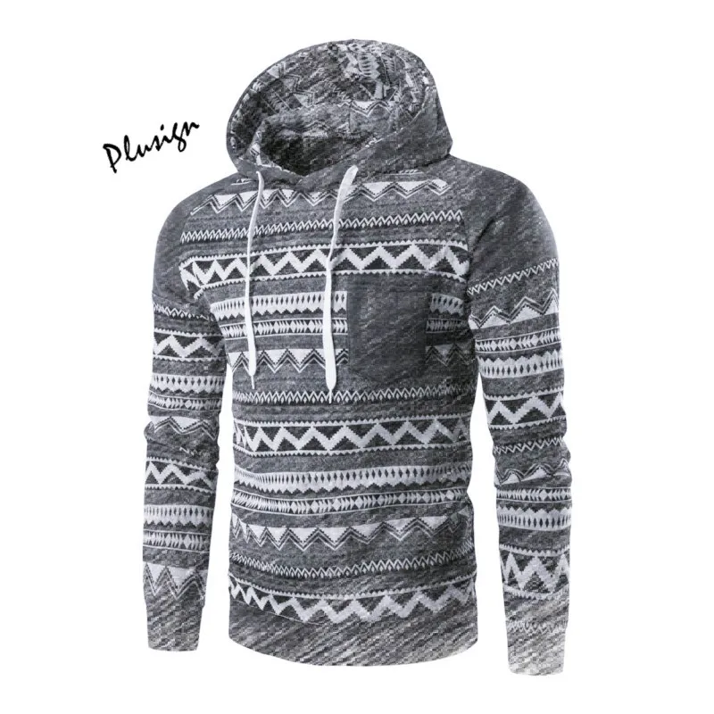 Raglan Sleeve Aztec Tribal Print Hoodie Teen Men Color Block Geometric Pattern Pocket Hooded Sweatshirt Bohemia Winter Outfits