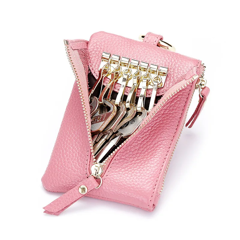 

Fashion Unisex 100% Genuine Leather Keychain Zipper Organizer Key Holder Wallets Multi Function Housekeeper Case Bag Pouch Purse