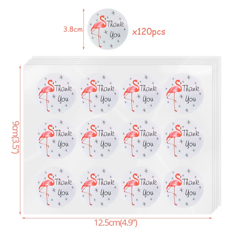 120 шт Фламинго Круглый Спасибо Печать стикер печать этикетка DIY коробка Упаковка Наклейка из бумаги украшение Фламинго вечерние блага - Цвет: 120pcs 3.8cm