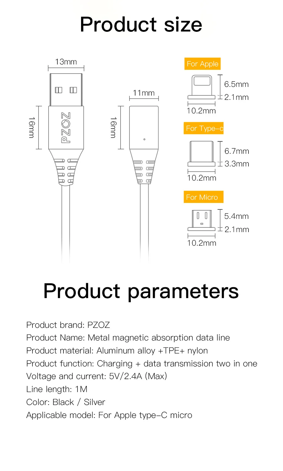 Магнитный кабель PZOZ 2M Type C Micro USB C для быстрой зарядки телефона Microusb Type-C, магнитное зарядное устройство usb c, зарядный Шнур для iphone xiaomi