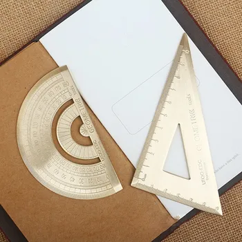 

High Quality Vintage Brass Triangular Graphometer Ruler for School Copper Metal Natural Color EDC Tools Escolar Material