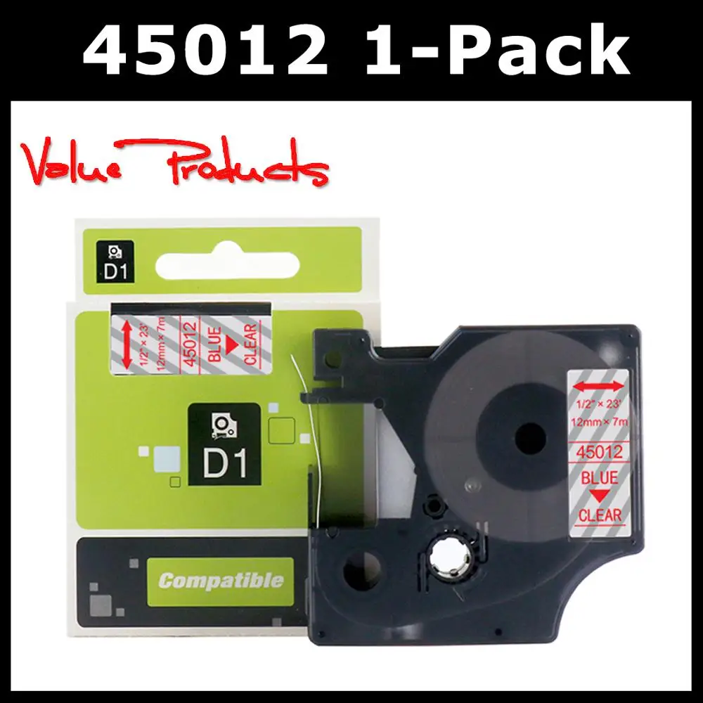 

VP 1-Pack Compatible DYMO D1 1/2 Inch 12mm Label Tape 45012 Red on Clear Label Tape for DYMO LabelManager 160 280 210