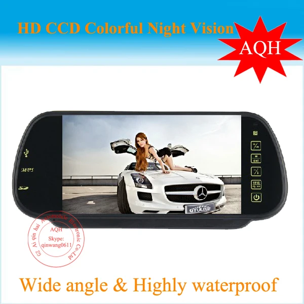 

Factory direct sale 7 inch car rearview mirror with MP5 + USB + SD + FM HD reversing car mirror monitor 2 video input