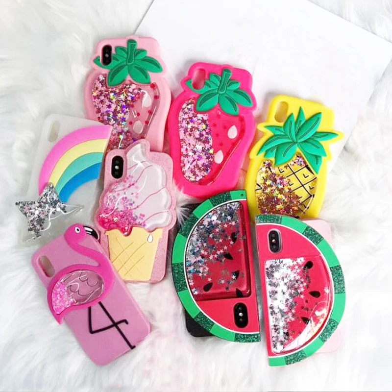 

Pineapple Strawberry Ice Cream Rainbow Unicorn Flamingo Cat Glitter Star Soft Silicone Case For iPhone XS Max XR X 7 8 6 6S Plus
