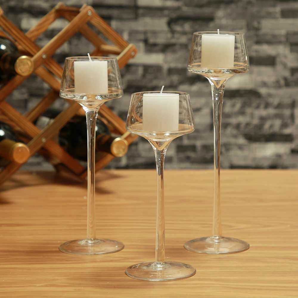 3PCS Set Crystal Glass Candle Holder Decorative Candle Vase Tall
