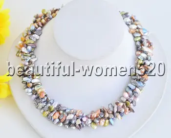 

Z8562 4Strands 9mm Baroque Multicolor Lamina KESHI REBORN PEARL NECKLACE 18inch