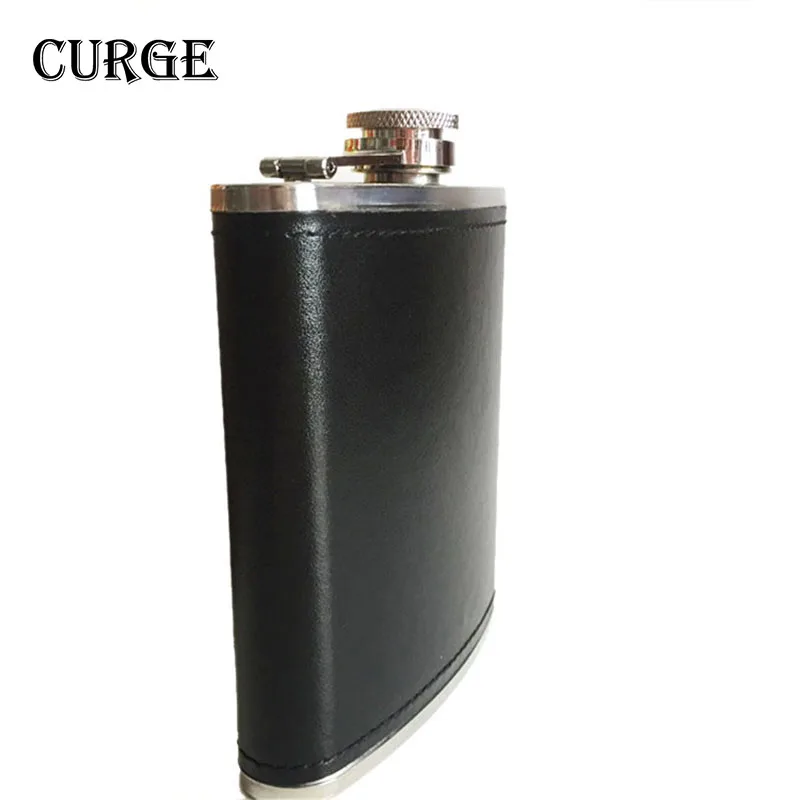 

CURGE 6oz Black Leather Stainless Steel Wedding Party Bar Alcohol Liquor Whisky Bottle Drinkware Hip Flask with Funnel #2205