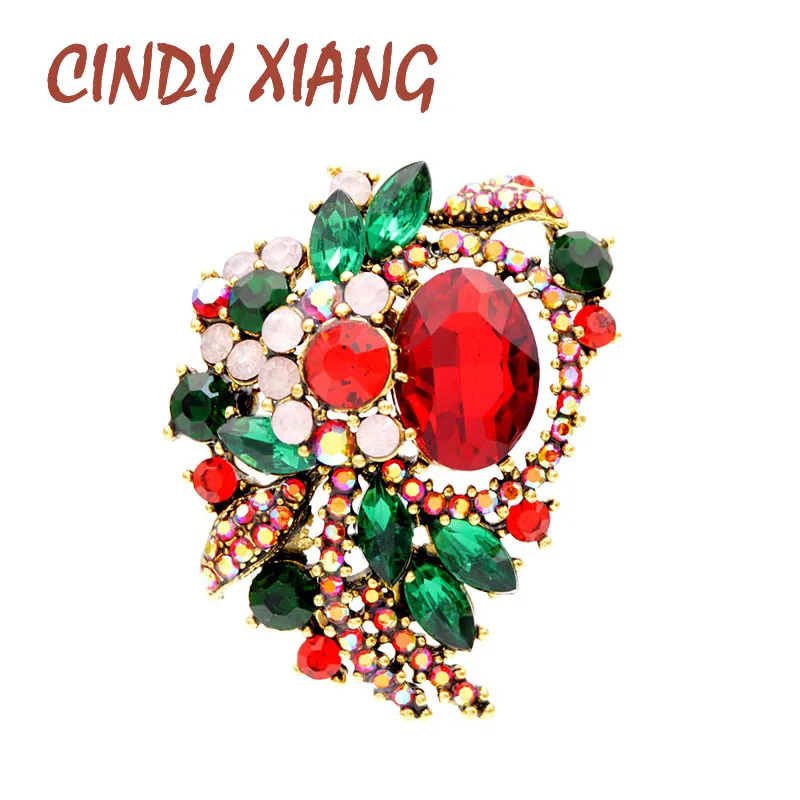 Женская Винтажная Брошь В Виде Цветка CINDY XIANG красная и зеленая брошь в форме