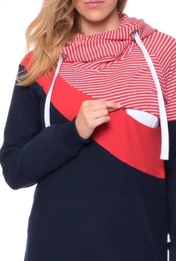 Одежда для кормящих мам размера плюс с капюшоном и длинными рукавами для беременных женщин, лоскутные топы, футболки для кормящих матерей - Цвет: As pictures-5