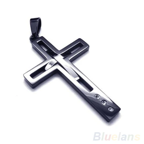 Мужская черная серебряная подвеска из нержавеющей стали с крестом 00DB|cross pendant