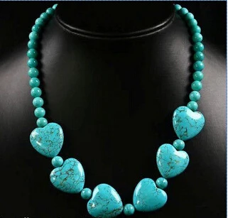 

FREE SHIPPING18" Howlite Turquoise Gems Heart Pendant Beads Necklace