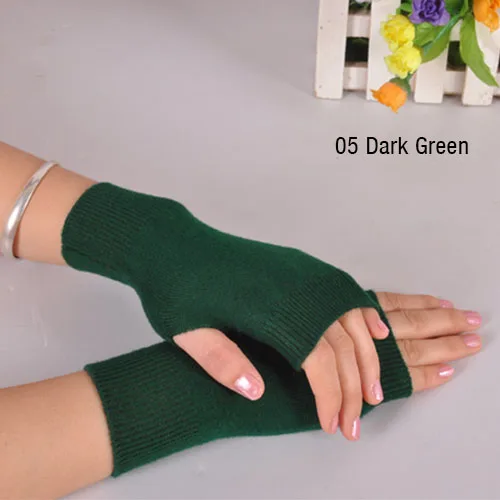 Распродажа, перчатки из натуральной овечьей шерсти, женские перчатки с открытыми пальцами, зимняя Осенняя вязаная одежда для женщин, перчатки без пальцев, рукавицы на запястье - Цвет: dark green