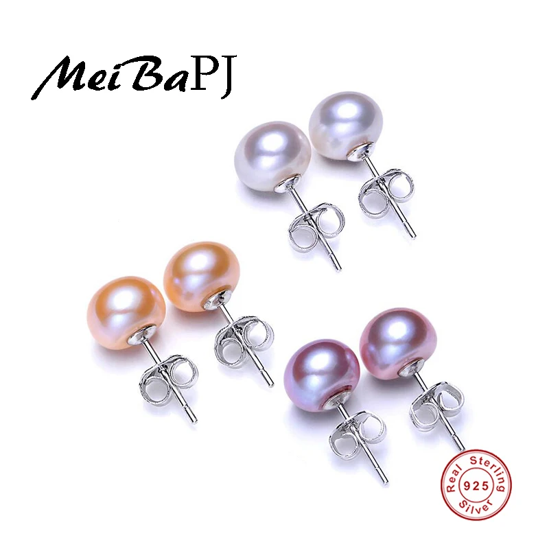 

[MeiBaPJ]78/89/910 Classic simple pearl earrings for women real natural freshwaterpearl & 925 sterling silver stud earrings