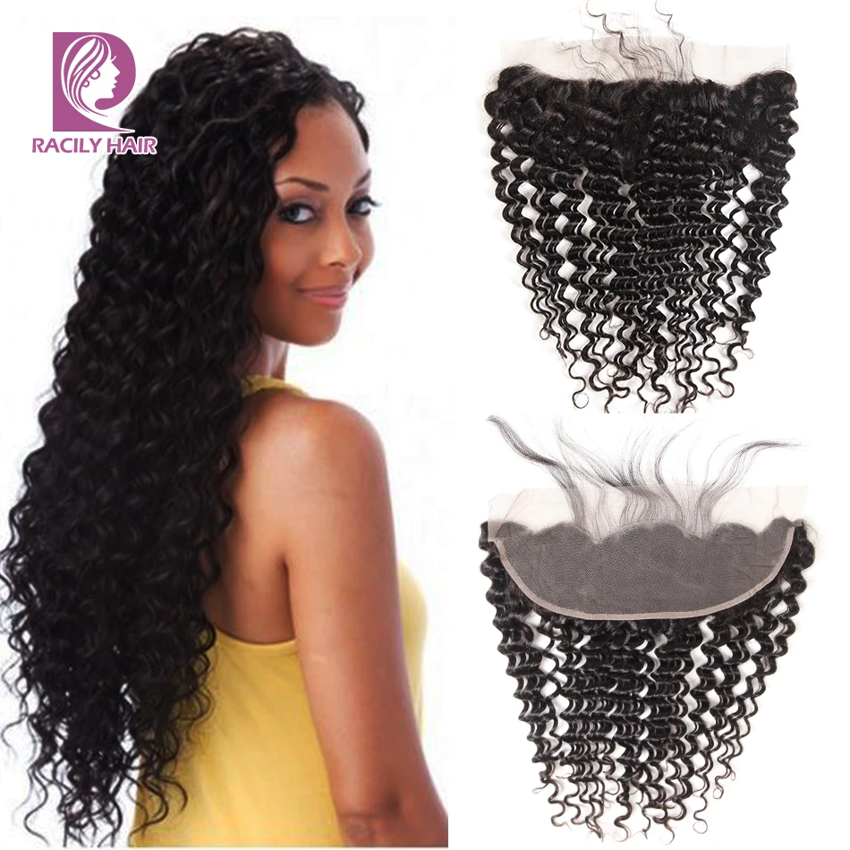 Racily Hair 13X4 Brazilian Deep Wave Lace Frontal Closure Color 1B Remy Human Hair Free/Middle/Three Part Frontal Free Shipping