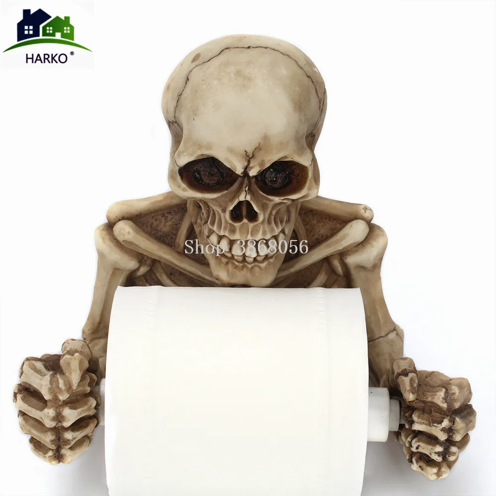 

HARKO Skull Toilet Paper Holder Tissue Box Holder Wall Mount Sanitary Roll Paper Storage Bathroom Organizer Rack Accessories