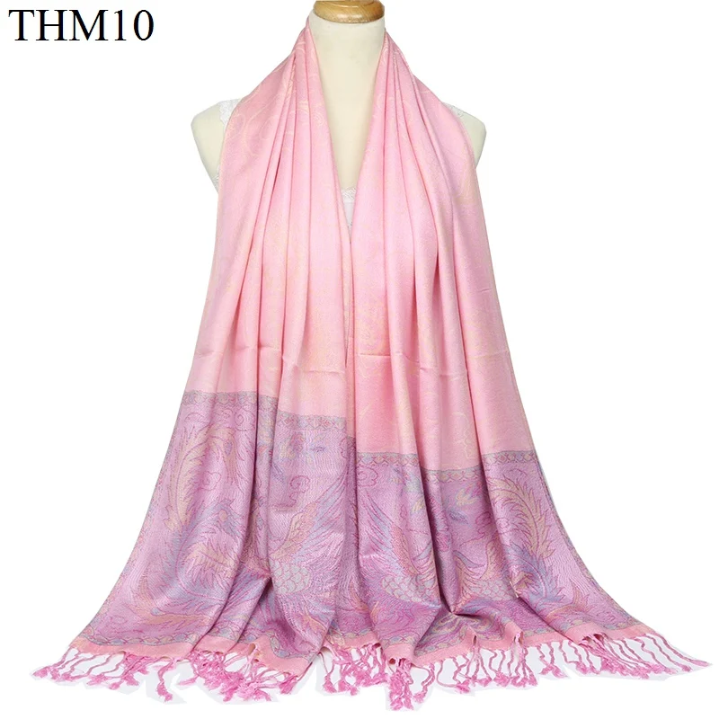 Neelamvar высококачественный Женский зимний шарф шаль Женский жаккардовый хлопковый теплый шарф с кисточками Брендовые женские базовые шарфы - Цвет: THM10 Pink