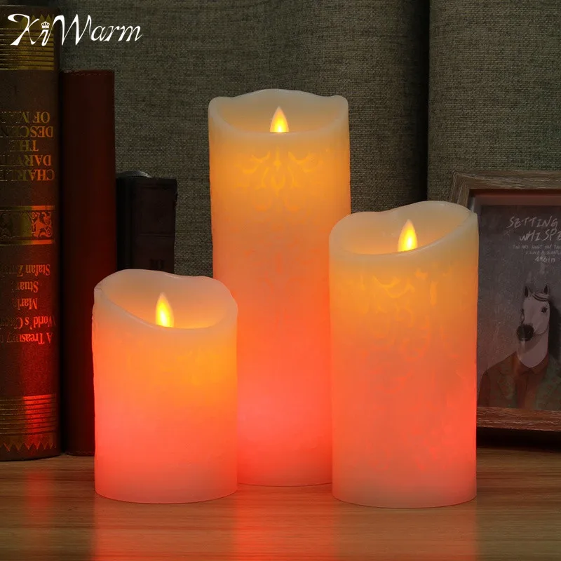 

KiWarm Hollow Flower Pattern Electronic LED Candles with Remote Control Room Night Light for Wedding Christmas Dinner Decor Gift