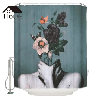 

BIGHOUSES Shower Curtain Inner Garden 3 Fabric Shower Curtain with 12 Hooks