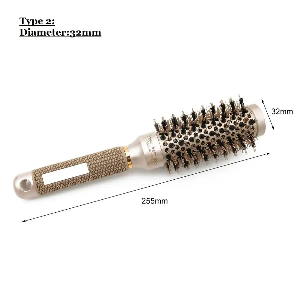Керамическая алюминиевая щетка для волос круглая расческа нейлоновая щетина для волос Профессиональные парикмахерские расчески парикмахерская расческа для укладки золотистый - Цвет: type 2