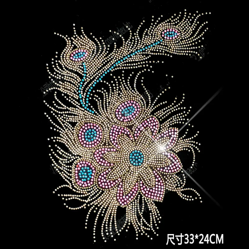 1PCS/1Lot Wholesale Pteris Phoenix Feather Rhinestone Diamante Transfer