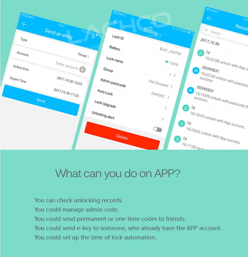 LACHCO Bluetooth смартфон электронный дверной замок приложение управление, код, механические ключи для домашнего отеля умный вход L16073AP