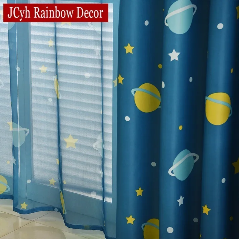 Planeta Azul Estrella de dibujos animados cortinas de ventana para niños bebé niños dormitorio Sala decoración Cortina Planeta Azul Estrella de dibujos animados cortinas de ventana para niños bebé niños dormitorio Sala decoración Cortina