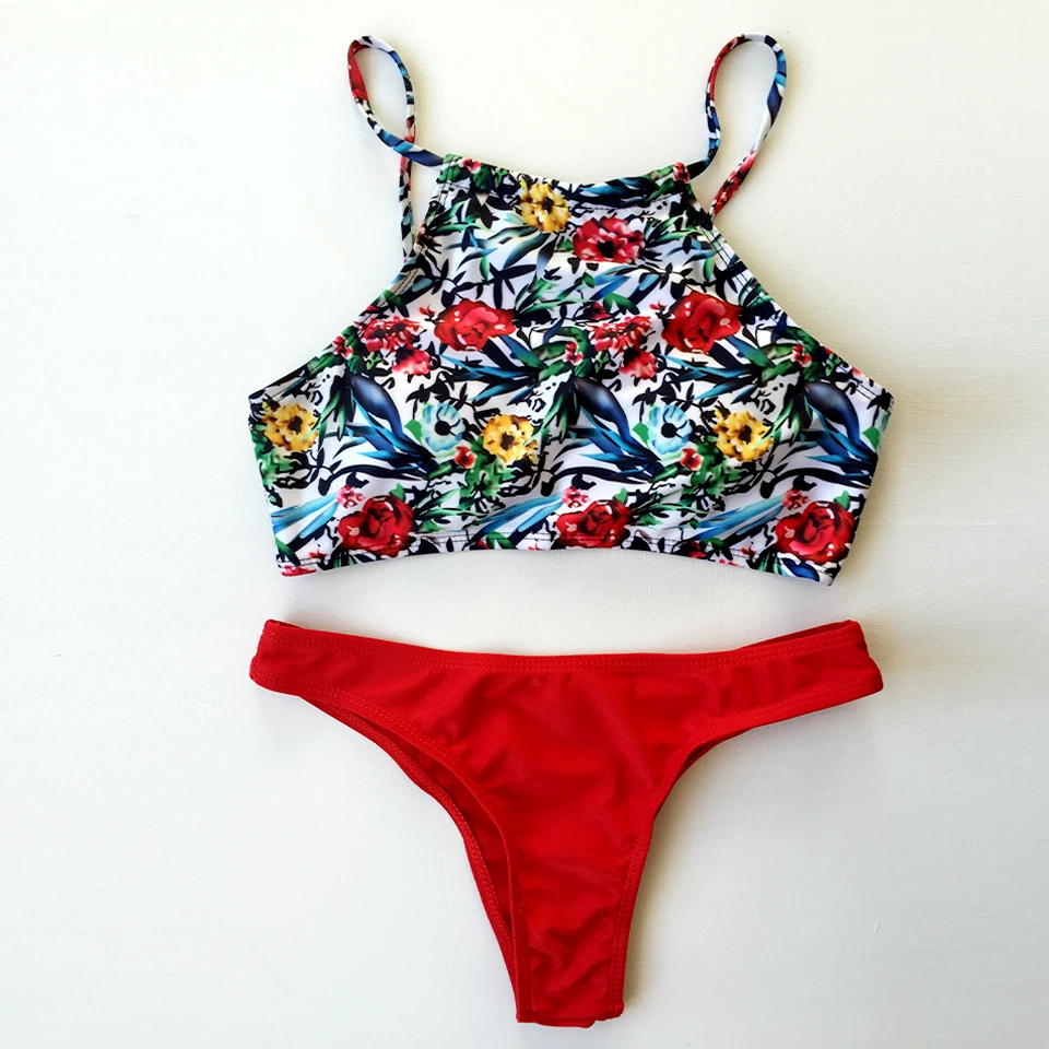 Buy 2017 Women High Neck Bikini Vintage Swimwear