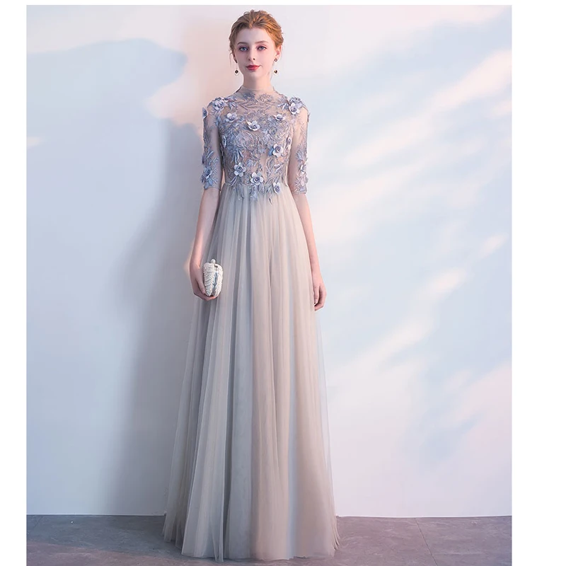 

Doparty XS3 Formal Half Sleeves Sliver Floor Length Mother Of the Bride Dresses Elegant Long Party Evening Dresses for Women