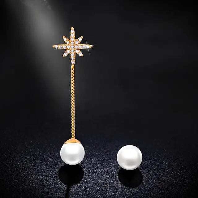 Unique Gold Long Chain White Pearl Earrings Studs Crystal Star Unique Gold Long Chain White Pearl Earrings Studs Crystal Star Snowflake Small Ball Stud