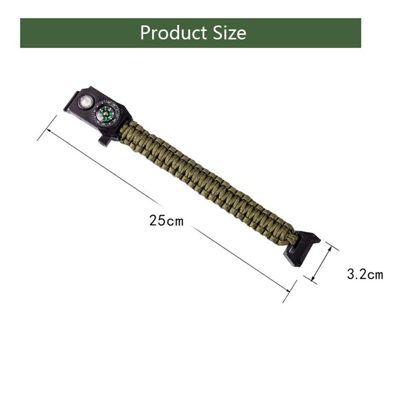 في الهواء الطلق بقاء سوار SOS LED ضوء الليل supervivencia مزين Paracord التخييم متعددة الوظائف أداة البوصلة صافرة سكين