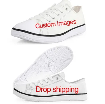 

Customized Image LOGO Print Women Classic Casual Shoes Female Lace-up Vulcanized Low-Top Canvas Shoe Ladies Flats for Girl
