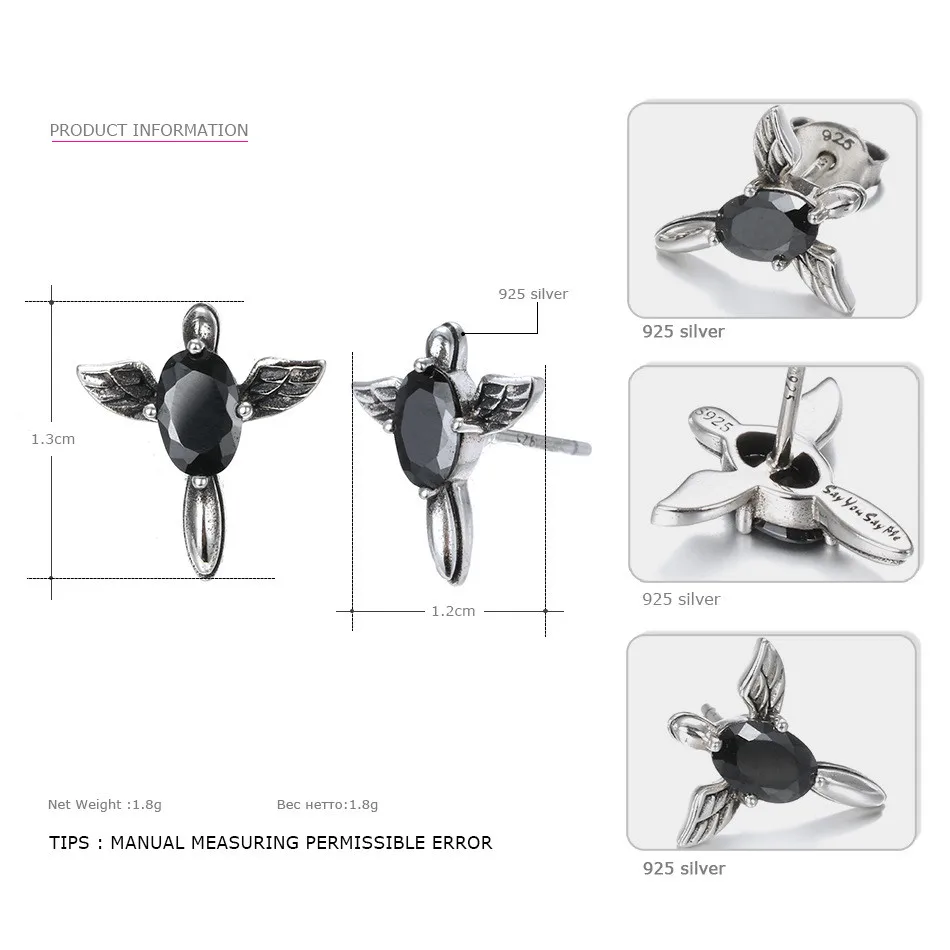 925-Sterling-Cross-Wings-Earrings-Wholesale-Fashion-Black-Zircon-Earrings-Unisex-Best-Gifts-2018-New-Arrival-T09