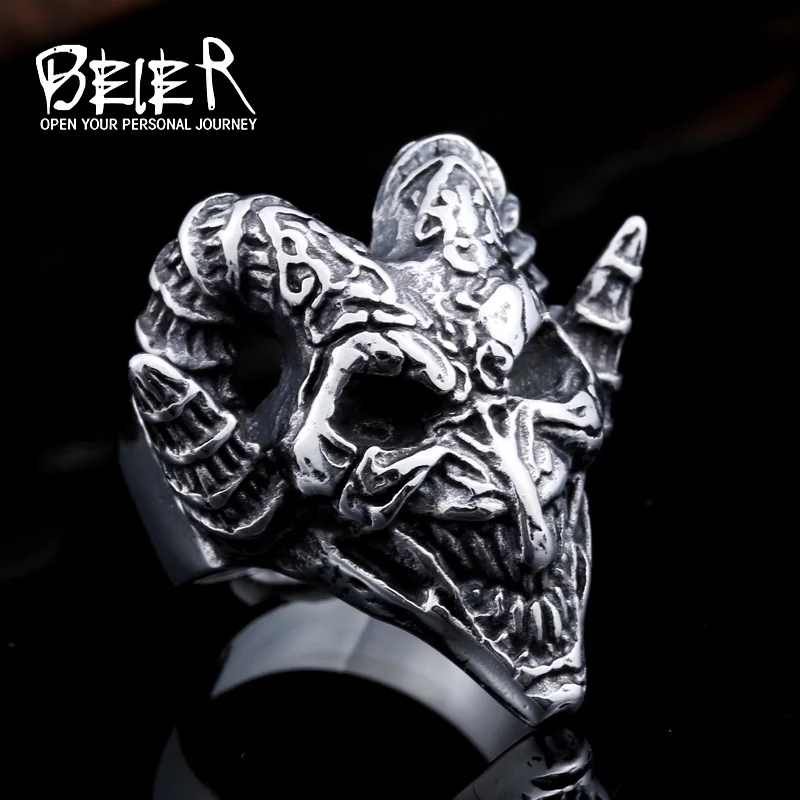 BEIER New Store 316L Hot Sell 316LStainless Steel Winged Skull Cool Punk Ring Biker Jewelry for man BR8-422