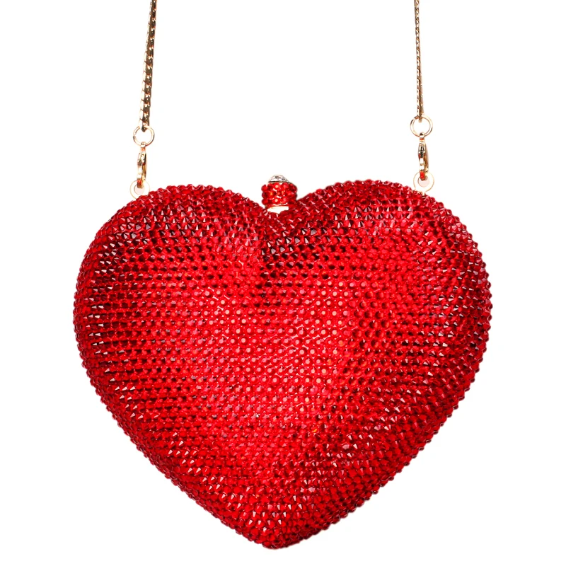 Red heart shape crystal clutch bag Rhinestone evening bag metal Ladies party purse Heart shaped ...