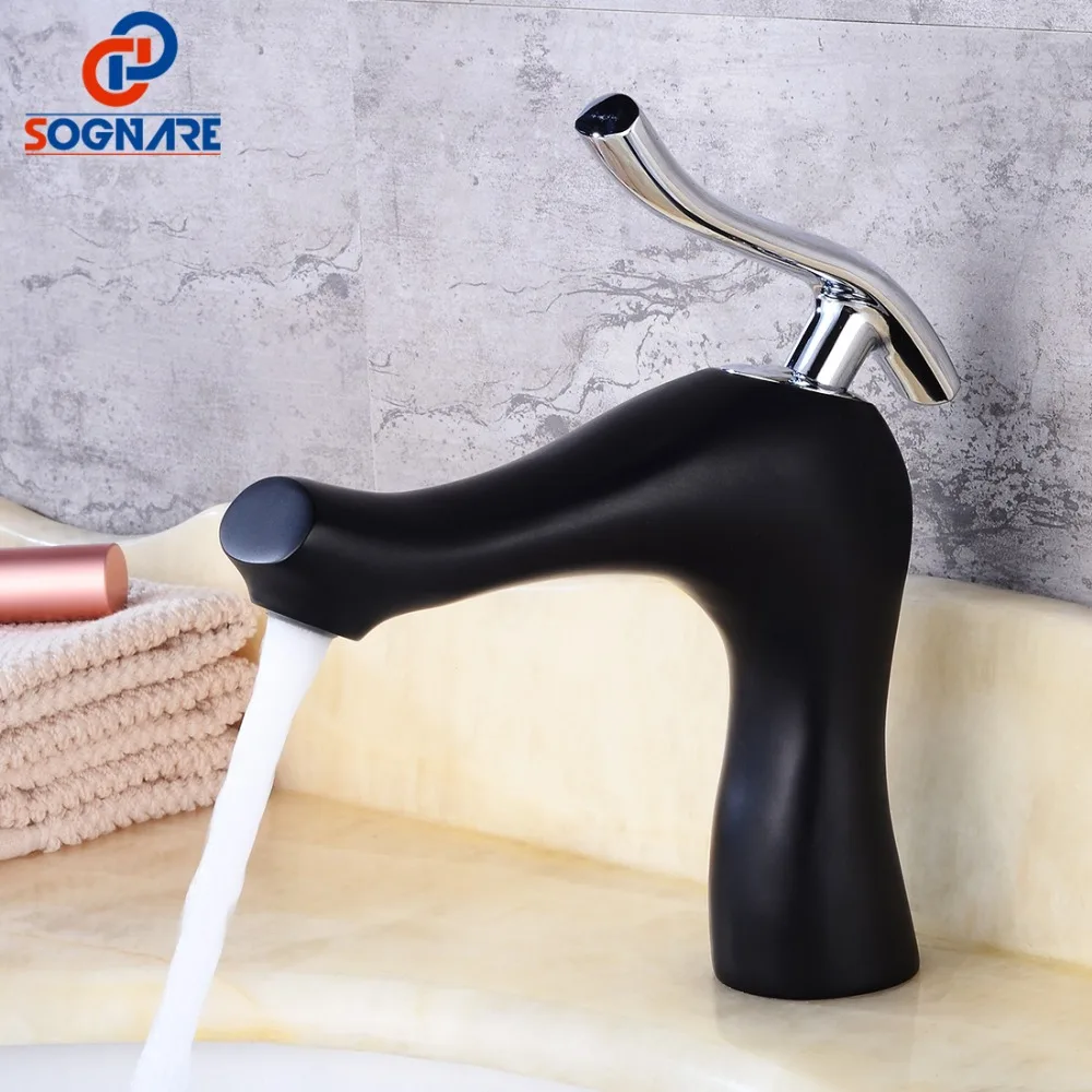 

SOGNARE Contemporary Basin Faucet For Bathroom Sink Faucet Deck Mounted Copper Water Tap Black Faucet Torneira Para Banheiro