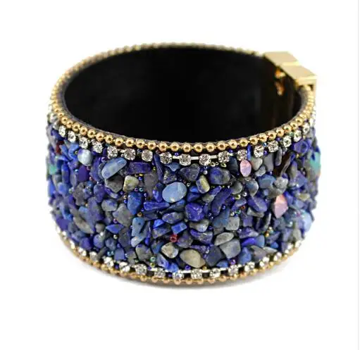 

New Design Jewelry Fashion Women Leather Bangle Bracelet Magnetic Clasp Colorful Stones Beads Wrap Bracelets Female Accessories